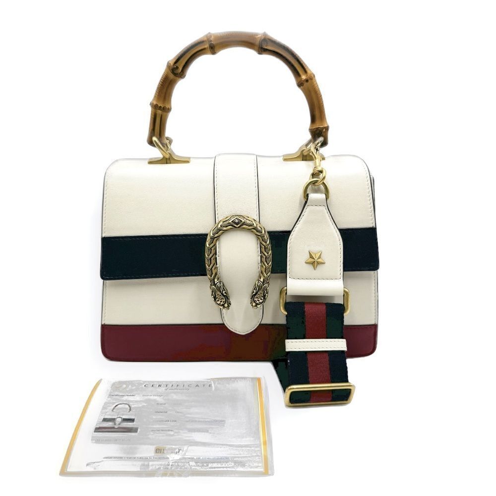 Auth Gucci Dionysus Bamboo Top Handle Red White Blue Leather Satchel Preloved